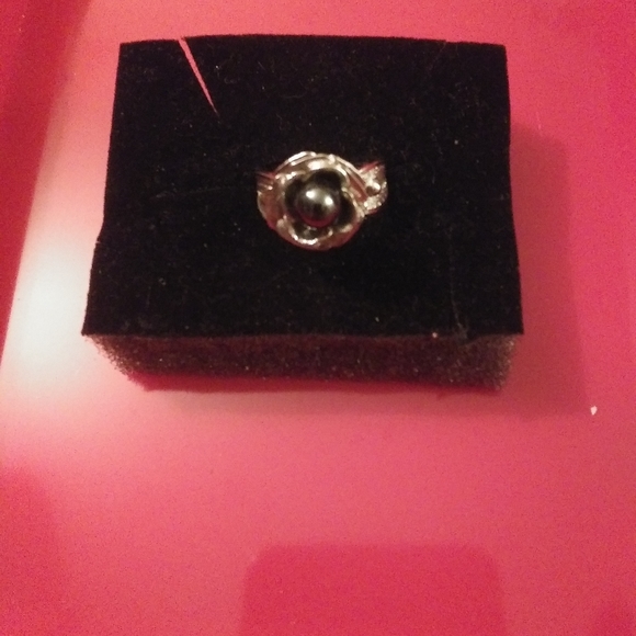 Sterling 925 Flower Ring AKOYA BLACK PEARL - Picture 3 of 8